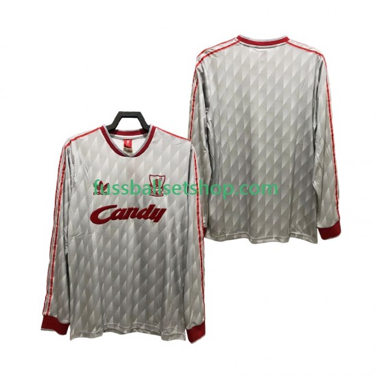 Günstige Fußball Trikotsatz Liverpool 1989 1991 Retro Herren Auswärtstrikot Langarm