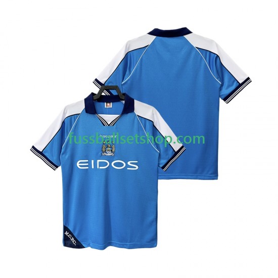 Günstige Fußball Trikotsatz Manchester City 2001 Retro Herren Heimtrikot 1999 Kurzarm