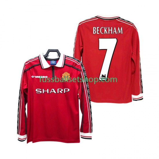 Günstige Fußball Trikotsatz Manchester United BECKHAM 7 Retro Herren Heimtrikot 1998 1999 Langarm