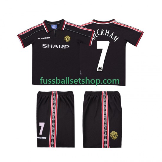 Günstige Fußball Trikotsatz Manchester United Beckham 7 Retro Kinder Auswärtstrikot 1998 1999 Kurzarm