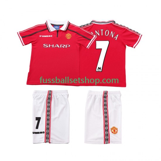 Günstige Fußball Trikotsatz Manchester United CONTONA 7 Retro Kinder Heimtrikot 1998 1999 Kurzarm