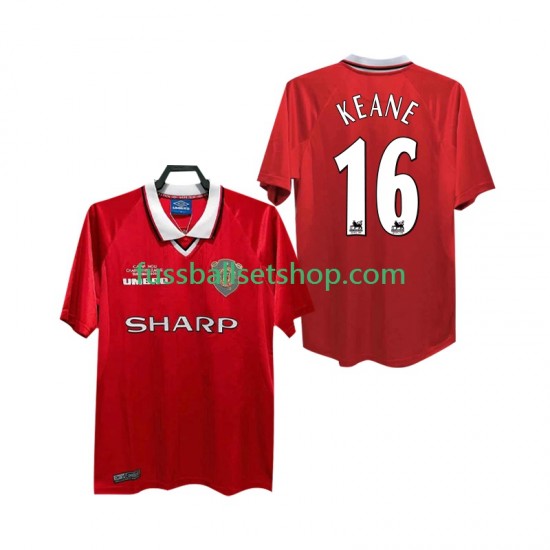 Günstige Fußball Trikotsatz Manchester United Keane 16 2000 Retro Herren Heimtrikot 1999 Kurzarm