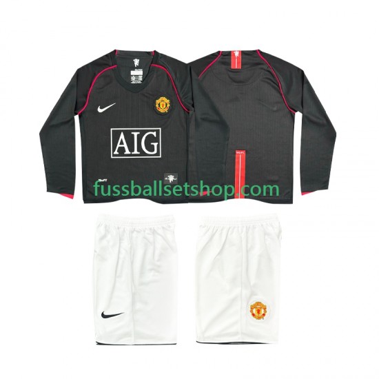 Günstige Fußball Trikotsatz Manchester United 2007 Retro Kinder Auswärtstrikot 2008 Langarm