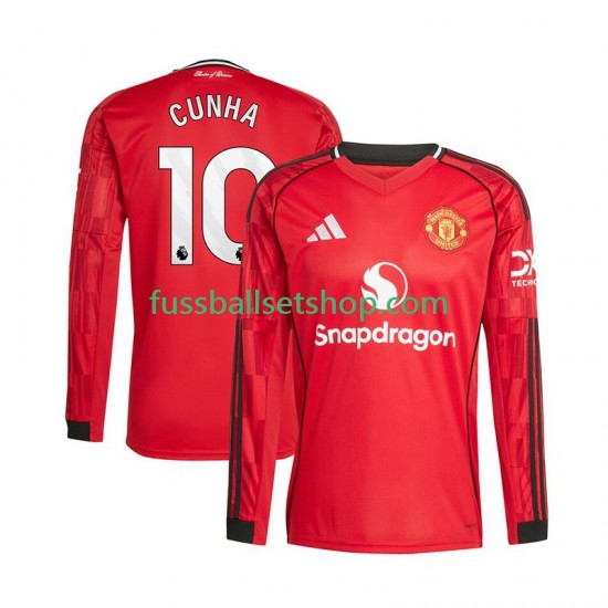 Günstige Fußball Trikotsatz Manchester United Matheus Cunha 10 Herren Heimtrikot 2025-2026 Langarm