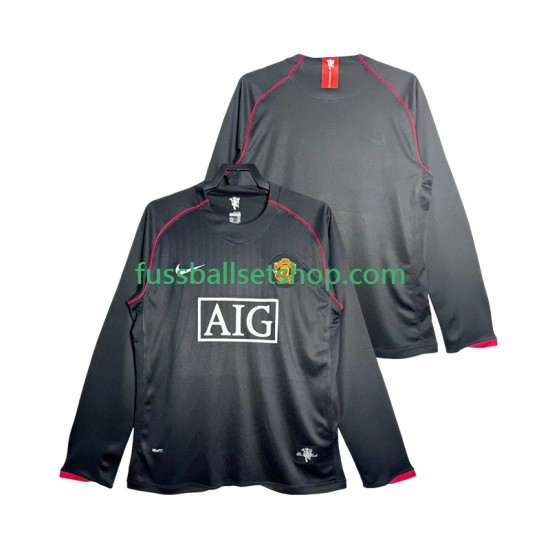 Günstige Fußball Trikotsatz Manchester United 2007 Retro Herren Auswärtstrikot 2008 Langarm