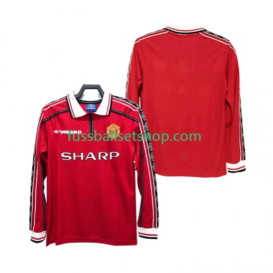 Günstige Fußball Trikotsatz Manchester United Retro Herren Heimtrikot 1998 1999 Langarm
