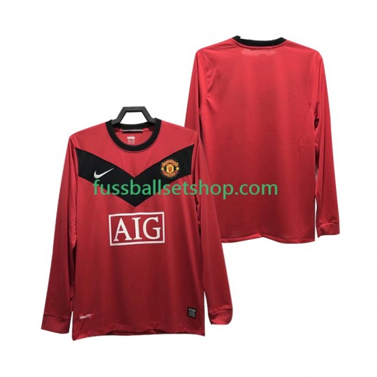 Günstige Fußball Trikotsatz Manchester United 2009 Retro Herren Heimtrikot 2010 Langarm