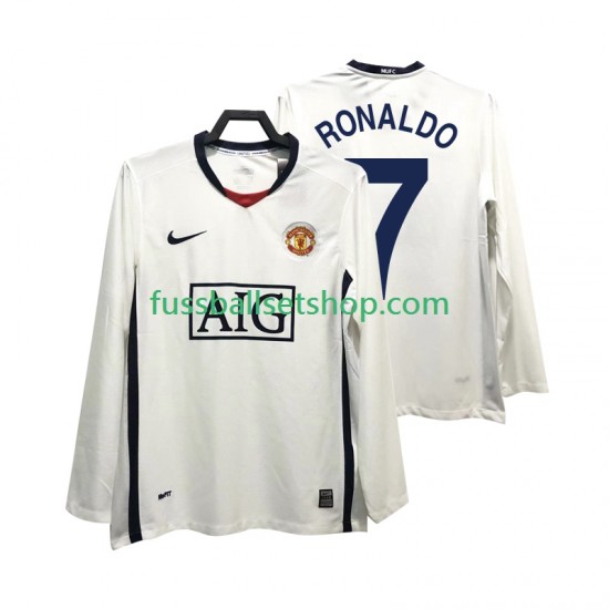 Günstige Fußball Trikotsatz Manchester United Ronaldo 7 Premier League 2009 Retro Herren Auswärtstrikot 2008 Langarm