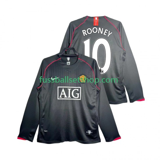 Günstige Fußball Trikotsatz Manchester United Rooney 10 2007 Retro Herren Auswärtstrikot 2008 Langarm