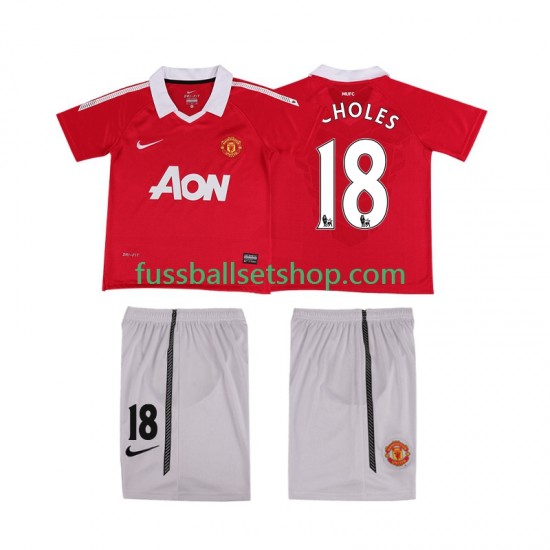 Günstige Fußball Trikotsatz Manchester United SCHOLES 18 Retro Kinder Heimtrikot 2011 2010 Kurzarm