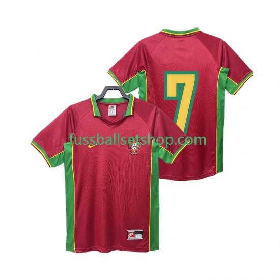 Günstige Fußball Trikotsatz Portugal 7 Retro Herren Heimtrikot 1998 Kurzarm