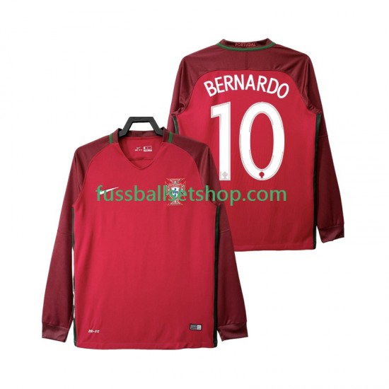 Günstige Fußball Trikotsatz Portugal BERNARDO 10 2016 Retro Herren Heimtrikot Langarm