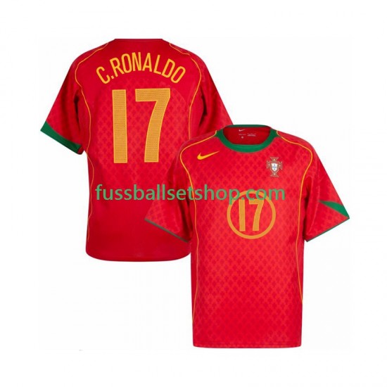 Günstige Fußball Trikotsatz Portugal Cristiano Ronaldo 17 2004 Retro Herren Heimtrikot Kurzarm