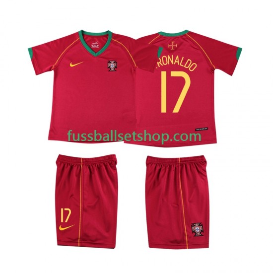 Günstige Fußball Trikotsatz Portugal Cristiano Ronaldo 17 Retro Kinder Heimtrikot 2006 Kurzarm