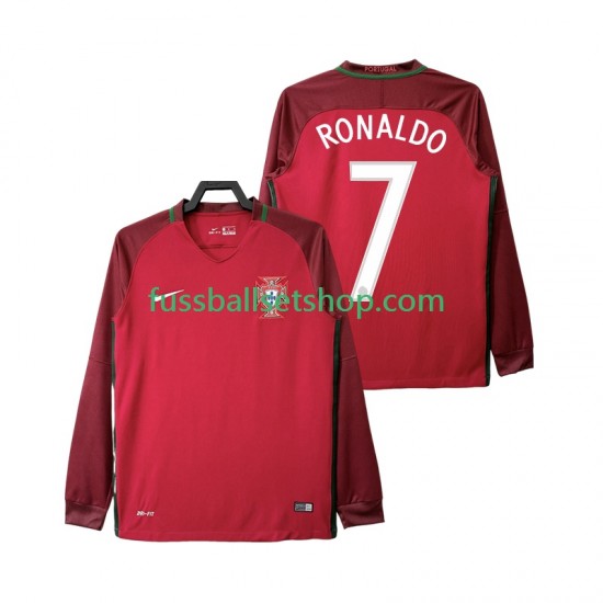 Günstige Fußball Trikotsatz Portugal Cristiano Ronaldo 7 2016 Retro Herren Heimtrikot Langarm