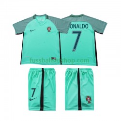 Günstige Fußball Trikotsatz Portugal Cristiano Ronaldo 7 2016 Retro Kinder Auswärtstrikot Kurzarm