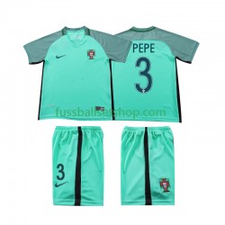 Günstige Fußball Trikotsatz Portugal PEPE 3 2016 Retro Kinder Auswärtstrikot Kurzarm