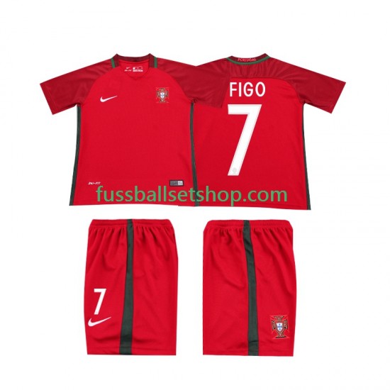 Günstige Fußball Trikotsatz Portugal FIGO 7 2016 Retro Kinder Heimtrikot Kurzarm