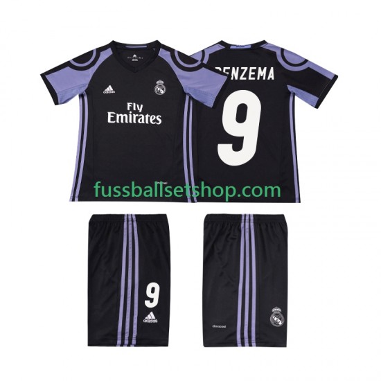 Günstige Fußball Trikotsatz Real Madrid BENZEMA 9 2016 2017 Retro Kinder Ausweichtrikot Kurzarm