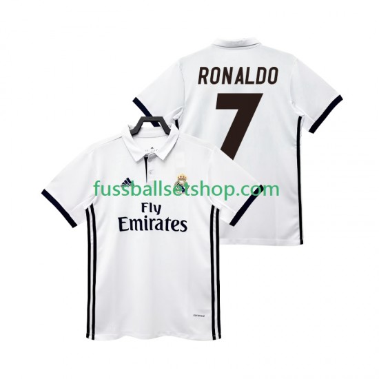 Günstige Fußball Trikotsatz Real Madrid CRISTIANO RONALDO 7 2017 2018 Retro Herren Heimtrikot Kurzarm