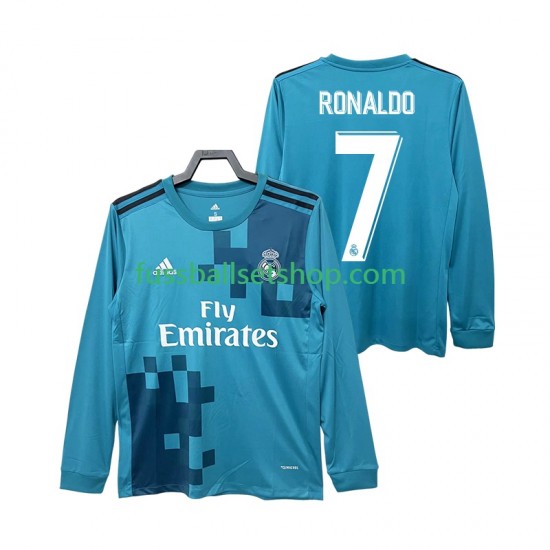 Günstige Fußball Trikotsatz Real Madrid CRISTIANO RONALDO 7 2017 2018 Retro Herren Ausweichtrikot Langarm