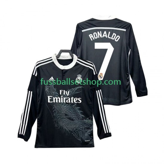 Günstige Fußball Trikotsatz Real Madrid Cristiano Ronaldo 7 2014 2015 Retro Herren Ausweichtrikot Langarm