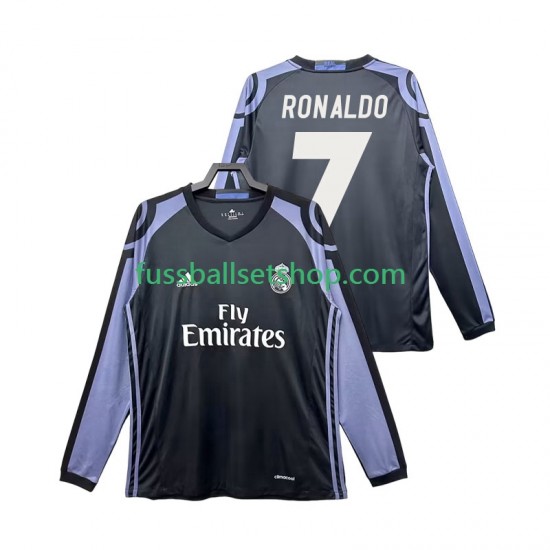 Günstige Fußball Trikotsatz Real Madrid Cristiano Ronaldo 7 2016 2017 Retro Herren Ausweichtrikot Langarm