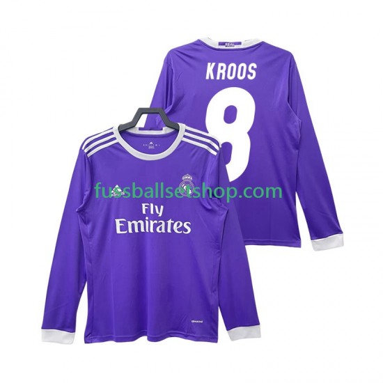 Günstige Fußball Trikotsatz Real Madrid KROOS 8 2016 2017 Retro Herren Auswärtstrikot Langarm