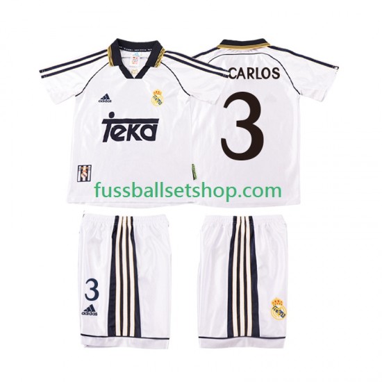 Günstige Fußball Trikotsatz Real Madrid R CARLOS 3 2000 Retro Kinder Heimtrikot 1998 Kurzarm