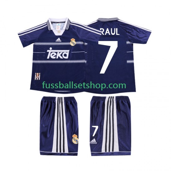 Günstige Fußball Trikotsatz Real Madrid RAUL 7 Retro Kinder Auswärtstrikot 1998 1999 Kurzarm