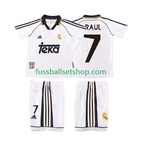 Günstige Fußball Trikotsatz Real Madrid RAUL 7 2000 Retro Kinder Heimtrikot 1998 Kurzarm