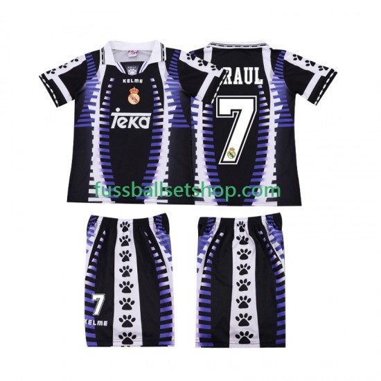 Günstige Fußball Trikotsatz Real Madrid RAUL 7 1997 Retro Kinder Ausweichtrikot 1998 Kurzarm