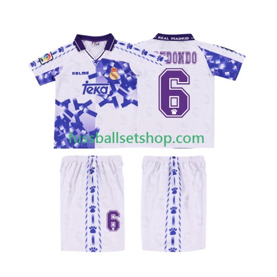 Günstige Fußball Trikotsatz Real Madrid REDONDO 6 1996 1997 Retro Kinder Ausweichtrikot Kurzarm