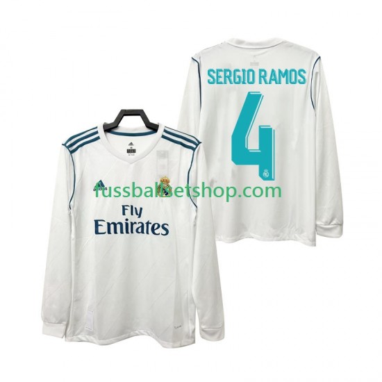 Günstige Fußball Trikotsatz Real Madrid SERGIO RAMOS 4 2017 2018 Retro Herren Heimtrikot Langarm