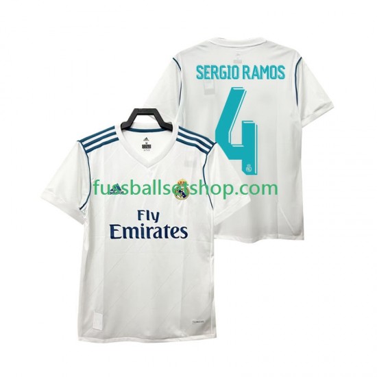 Günstige Fußball Trikotsatz Real Madrid SERGIO RAMOS 4 2017 2018 Retro Herren Heimtrikot Kurzarm