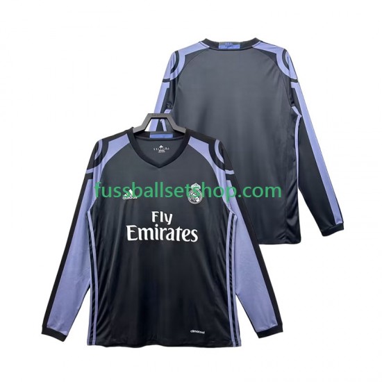 Günstige Fußball Trikotsatz Real Madrid 2016 2017 Retro Herren Ausweichtrikot Langarm