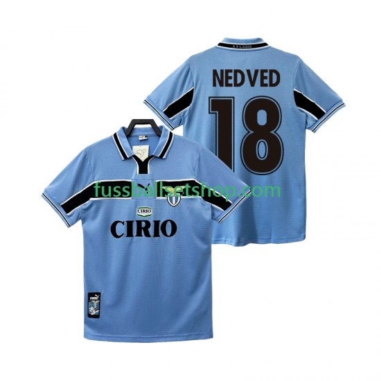 Günstige Fußball Trikotsatz Lazio Rom NEDVED 18 Retro Herren Heimtrikot 1998 1999 Kurzarm