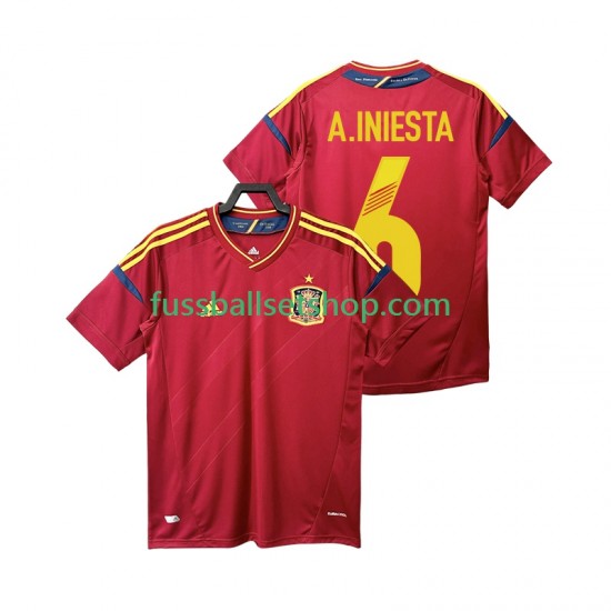 Günstige Fußball Trikotsatz Spanien Andres Iniesta 6 2012 Retro Herren Heimtrikot Kurzarm
