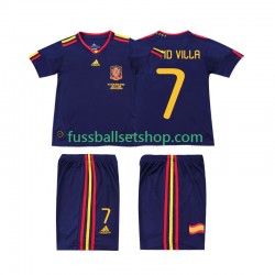 Günstige Fußball Trikotsatz Spanien DAVID VILLA 7 Retro Kinder Auswärtstrikot 2010 Kurzarm