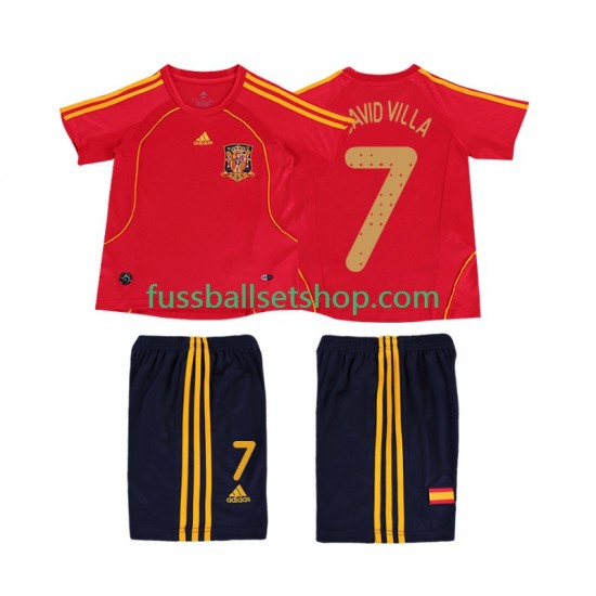 Günstige Fußball Trikotsatz Spanien DAVID VILLA 7 Retro Kinder Heimtrikot 2008 Kurzarm