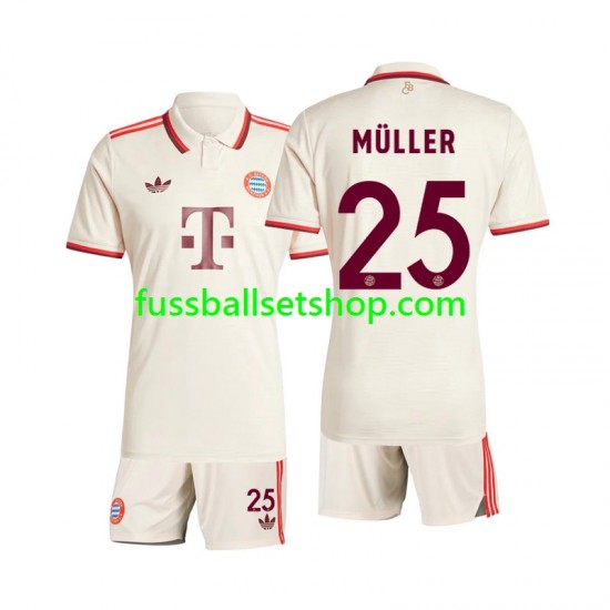 Günstige Fußball Trikotsatz FC Bayern München Muller 25 Kinder Ausweichtrikot 2024-2025 Kurzarm