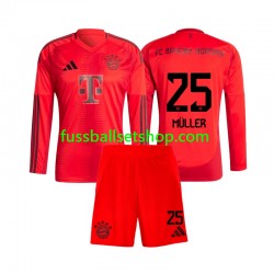 Günstige Fußball Trikotsatz FC Bayern München Thomas Muller 25 Kinder Heimtrikot 2024-2025 Langarm