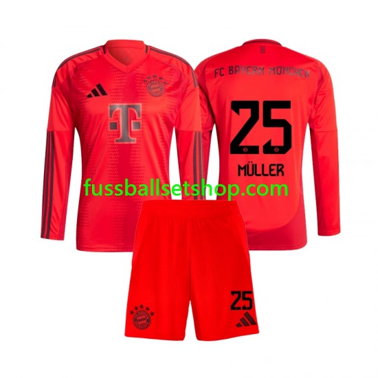 Günstige Fußball Trikotsatz FC Bayern München Thomas Muller 25 Kinder Heimtrikot 2024-2025 Langarm