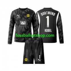 Günstige Fußball Trikotsatz Borussia Dortmund Gregor Kobel 1 Torwart Kinder Viertestrikot 2024-2025 Langarm
