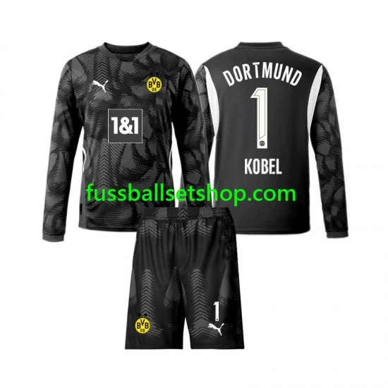 Günstige Fußball Trikotsatz Borussia Dortmund Gregor Kobel 1 Torwart Kinder Viertestrikot 2024-2025 Langarm