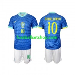 Günstige Fußball Trikotsatz Brasilien Ronaldinho 10 Kinder Auswärtstrikot 2024 Kurzarm