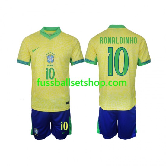Günstige Fußball Trikotsatz Brasilien Ronaldinho 10 Kinder Heimtrikot 2024 Kurzarm