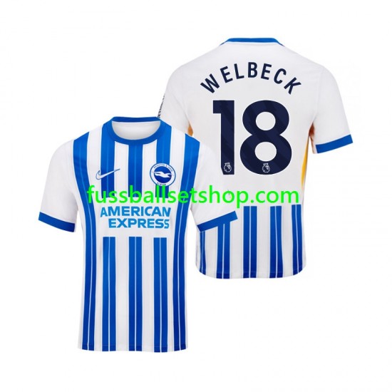 Günstige Fußball Trikotsatz Brighton Hove Albion WELBECK 18 Herren Heimtrikot 2024-2025 Kurzarm