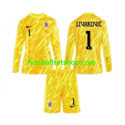 Günstige Fußball Trikotsatz Kroatien DOMINIK LIVAKOVIC 1 Torwart Kinder Heimtrikot Euro 2024 Langarm