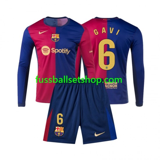 Günstige Fußball Trikotsatz FC Barcelona Gavi 6 Kinder Heimtrikot 2024-2025 Langarm